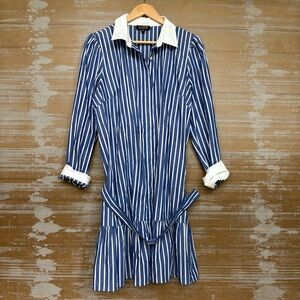 J. Crew Tiered Shirt Dress Cotton Poplin Stripes Preppy Classic Work Womens 14